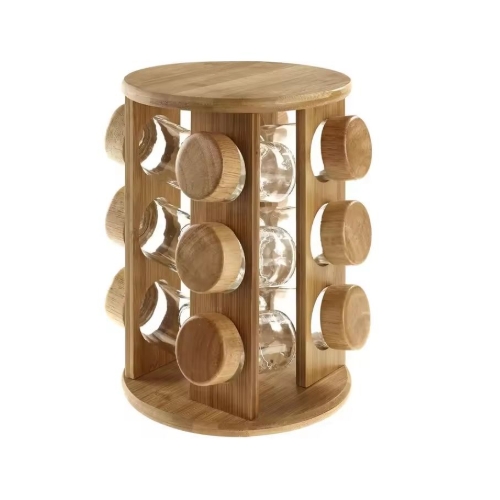 12 Spice Jars Rack With Lids Round Rotating Countertop