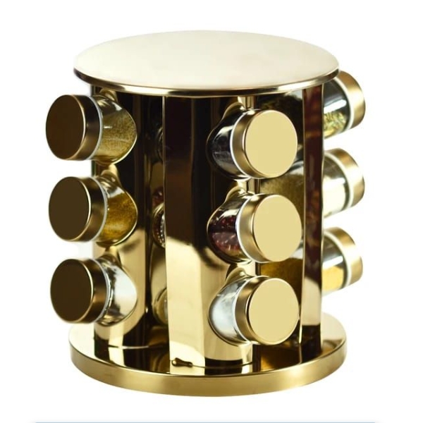 12 Spice Jars Rack With Lids Round Rotating Countertop