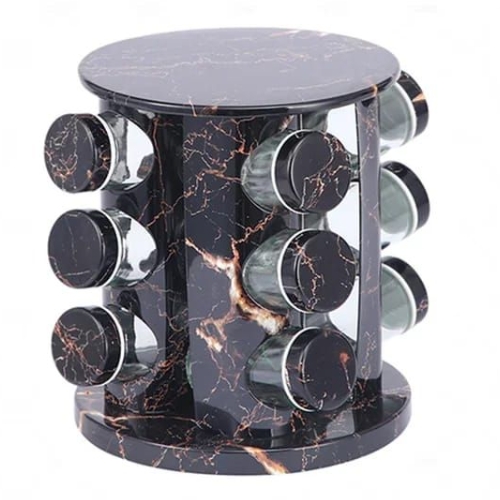 12 Spice Jars Rack With Lids Round Rotating Countertop