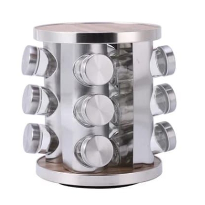 12 Spice Jars Rack With Lids Round Rotating Countertop