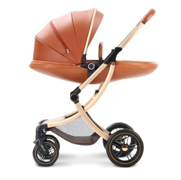 Luxury Egg Shell Baby Strollers Pram 3 in 1 Brown